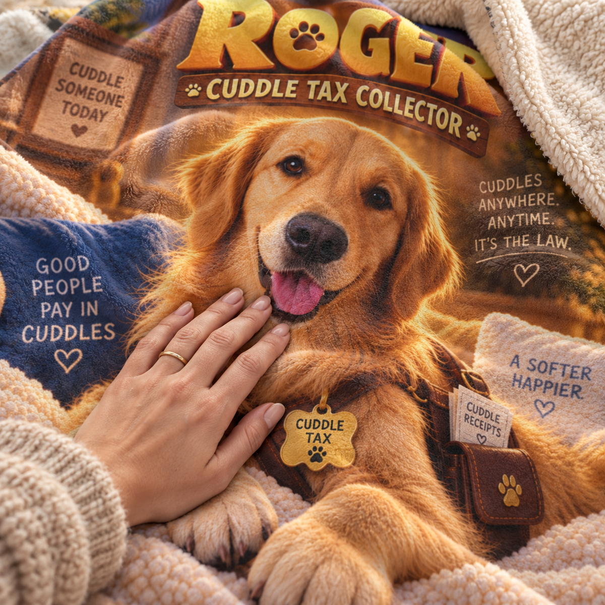 Roger the Cuddle Tax Collector Sherpa Fleece Blanket – Cute Golden Retriever Dog Throw for Pet Lovers, Cozy Gift