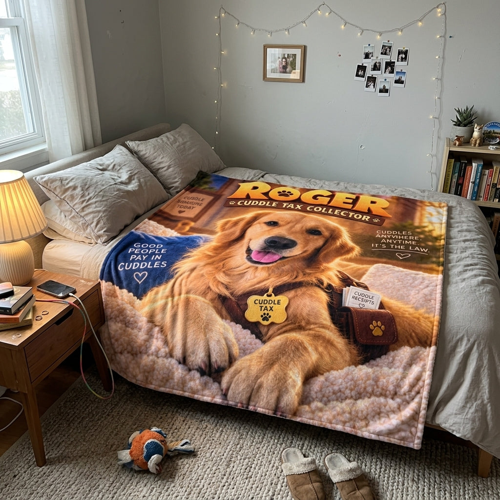 Roger the Cuddle Tax Collector Sherpa Fleece Blanket – Cute Golden Retriever Dog Throw for Pet Lovers, Cozy Gift