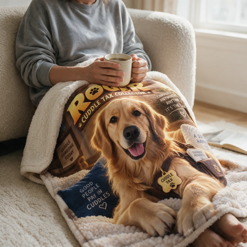 Roger the Cuddle Tax Collector Sherpa Fleece Blanket – Cute Golden Retriever Dog Throw for Pet Lovers, Cozy Gift